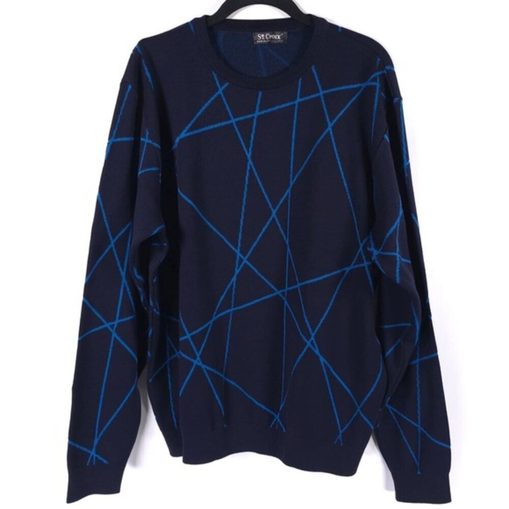 ST. CROIX Luxury ABSTRACT CrewNk Jacq Knit Pullover Sweater Craftsmanship‎ LARGE